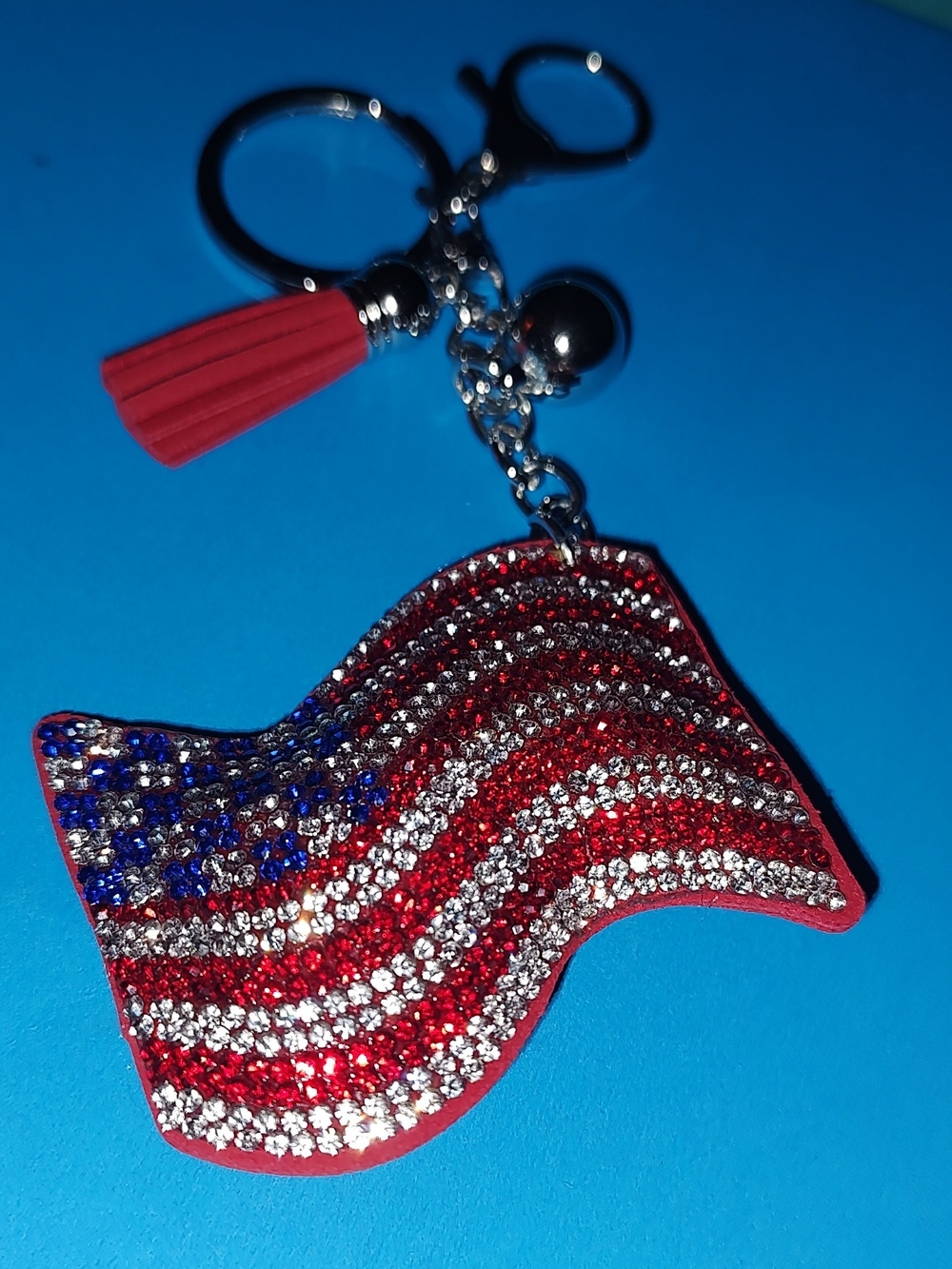 New! Rhinestone American Flag Keychain - - Picture 2 of 3